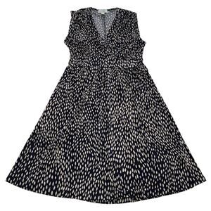 Veronica M Dress Womens Small Black Cream Abstract Sleeveless Stretch V Neck USA